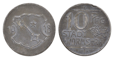 Вормс 10 пфеннигов 1918 Funck 613.2A, Men05 27640.2, Men18 34694.2 железо 4636-742