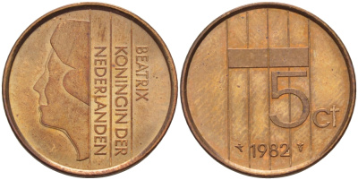 Нидерланды 5 центов 1982 Беатрикс (1980-2013) KM 202 бронза 31-943