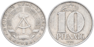 ГДР 10 ПФЕННИГОВ 1965 А KM 10 алюминий 4556-445