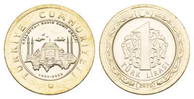 Турция 1 лира 2020 мечеть Святой Софии KM NEW биметалл  UNC  M29-07
