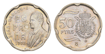 Испания 50 песет 1998 M, Хуан Карлос I (1975-2014) KM 991 медно-никель BU 4621-142