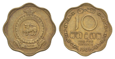 Цейлон 10 центов 1969 KM 130 никель латунь 4650-852
