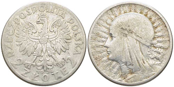 Польша 2 злотых 1934 W, Ядвига KM 20, Parchimowicz 110c  серебро 5010-1212