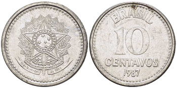 БРАЗИЛИЯ 10 СЕНТАВО 1987 РЕФОРМА 1986-1989 KM 602 нержавеющая сталь 105-263