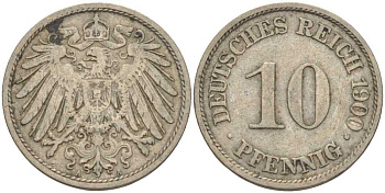 Германия 10 пфеннигов 1900 A KM 12, J. 13 медно-никель 4401-1137