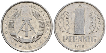 ГДР 1 пфенниг 1980 A KM 8.2 алюминий 187-926