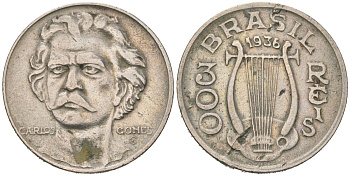 Бразилия 300 реалов 1936 KM 538 медно-никель 4388-1024