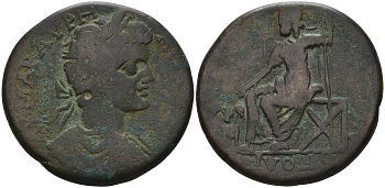Римская Империя, Провинция Нижняя Мезия, Маркианополь AE 198 - 217 Каракалла, бюст императора / Зевс, сидящий на троне, 11,78 гр, 27 мм бронза 1100-4-44