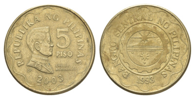 Филиппины 5 писо 2003 KM 272 никель латунь 4635-1237