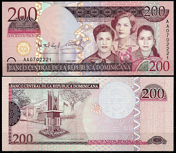Доминиканская Республика 200 песо 2007 Сестры Мирабаль, монумент Pick 178 a бумага UNC (пресс) 447-84-3