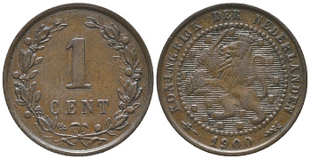 НИДЕРЛАНДЫ 1 ЦЕНТ 1900 ВИЛЬГЕЛЬМИНА I (1890-1948) KM 107 бронза 100-845
