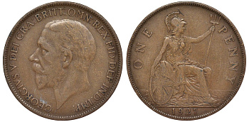Великобритания 1 пенни 1927 Георг V (1910-1936) KM 826, Spink 4054 бронза 4123-1021