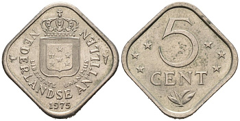 Нидерландские Антилы 5 центов 1975 Юлиана (1948-1980) KM 13 медно-никель 4577-424