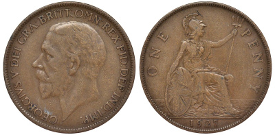 Великобритания 1 пенни 1927 Георг V (1910-1936) KM 826, Spink 4054 бронза 4123-1021