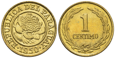 Парагвай 1 сентимо 1950  KM 20 алюминиевая бронза  aUNC  220-1025