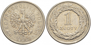 ПОЛЬША 1 ЗЛОТЫЙ 1992 MW KM 282 медно-никель 175-1211