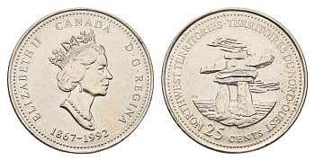 Канада 25 центов 1992 125 лет Конфедерации Канада - Северо-Западные территории KM 212 никель UNC 113-623