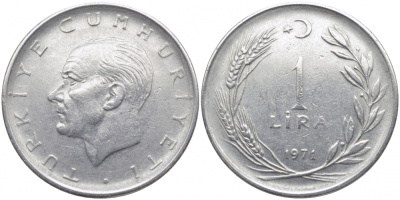 Турция 1 лира 1971 Мустафа Кемаль Ататюрк KM 889а.2 нержавеющая сталь 3856-842