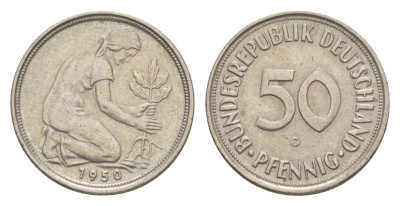 ФРГ 50 пфеннигов 1950 G KM 109.1, J. 384 медно-никель 4636-1014