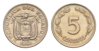 Эквадор 5 сентаво 1946 KM 75b медно-никель UNC 4643-1129