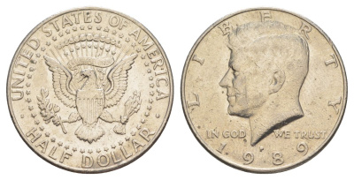 США 1/2 доллара (50 центов) 1976 D, 200 лет независимости, Джон Кеннеди KM 205 медь плакированная медно-никелем aUNC 4545-826