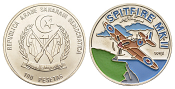 Западная Сахара 100 песет 1995 Спитфайр Mk II KM 23 медно-никель BU 1079-10-12