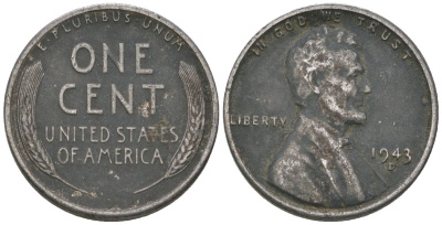 США 1 цент 1943 D, Авраам Линкольн KM 132 a сталь покрытая цинком 214-229
