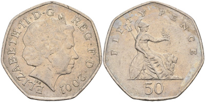 Великобритания 50 пенсов 2001 Елизавета II (1952-2022) KM 991, Spink 4610 (H8) медно-никель 81-121