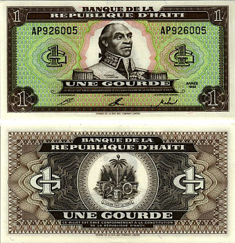 ГАИТИ 1 ГУРД 1992 ТУССЕН ЛУВЕРТЮР Pick 259а бумага аUNC 2192-2-3-1