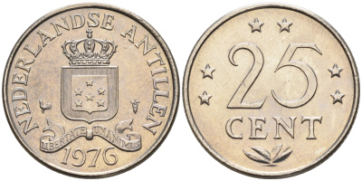 Нидерландские Антилы 25 центов 1976 Юлиана (1948-1980) KM 11 никель 4169-367