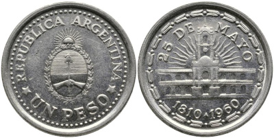 Аргентина 1 песо 1960 150 лет свержения Испанского вице-короля (1810-1960) KM 58 сталь плакированная никелем 3336-736