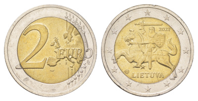Литва 2 евро 2021  KM 212 биметалл  aUNC  55-1116