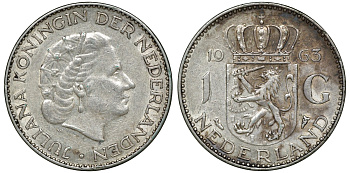 Нидерланды 1 гульден 1963 Юлиана (1948-1980) KM 184 серебро 72-1723