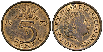 Нидерланды 5 центов 1979 Юлиана (1948-1980) KM 181 бронза 45-1033