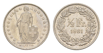 Швейцария 1/2 франка 1981 KM 23a медно-никель 4547-668
