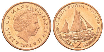 Остров Мэн 2 пенса 2002 KM 1037 сталь плакированная медью UNC 4624-343
