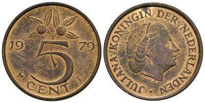 Нидерланды 5 центов 1979 Юлиана (1948-1980) KM 181 бронза 45-1033