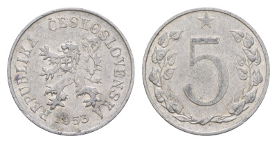Чехословакия 5 геллеров 1953 KM 37 алюминий 4396-437