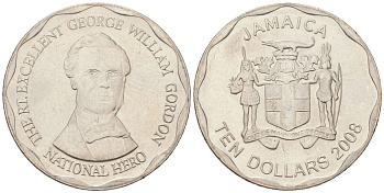 Ямайка 10 долларов 2008 KM 190 нержавеющая сталь 4616-1224