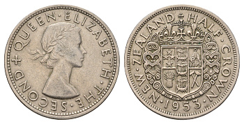 Новая Зеландия 1/2 кроны 1953 Елизавета II (1952-2022), год-тип KM 29.1 медно-никель 4127-2014
