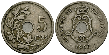 Бельгия 5 сантимов 1905 Belgique KM 54 медно-никель 4173-359