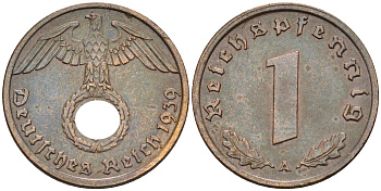 Германия 1 рейхспфенниг 1939 A KM 89, J.313 бронза    4594-845