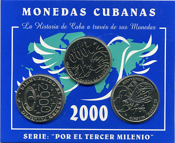 Куба набор из 3 монет по 1 песо 2000 миллениум UNC 00-00