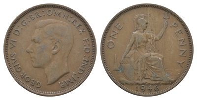 Великобритания 1 пенни 1946 Георг VI (1936-1952) KM 845, Spink 4114 бронза 4661-831