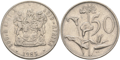 ЮАР 50 центов 1985 Зантедеския Эллиота (калла), герб KM 87 никель 4572-646