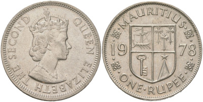 Маврикий 1 рупия 1978 KM 35 медно-никель aUNC 4389-426