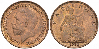 Великобритания 1 фартинг 1932 Георг V (1910-1936) KM 825, Spink 4061 бронза UNC 187-147