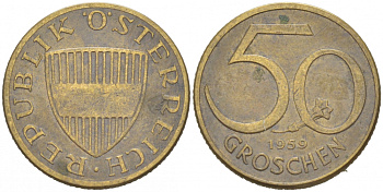 Австрия 50 грошей 1959 KM 2885 алюминиевая бронза 3955-669