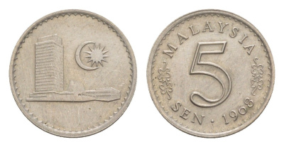 Малайзия 5 сенов 1968 KM 2 медно-никель UNC 4643-724