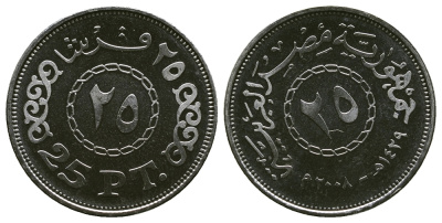 ЕГИПЕТ 25 ПИАСТРОВ 2008 KM 990 сталь плакированная никелем aUNC 4382-1115
